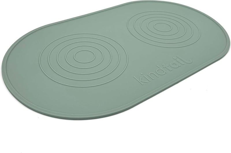 KindTail Dog & Cat Food Mat - Waterproof, Food-Grade Silicone Pet Placemat for Feeding & Water Bowls - Raised Edges Protect Floors - Non-Slip Grip - Dishwasher Safe - 19 x 11 Inches, Light Green - Image 1